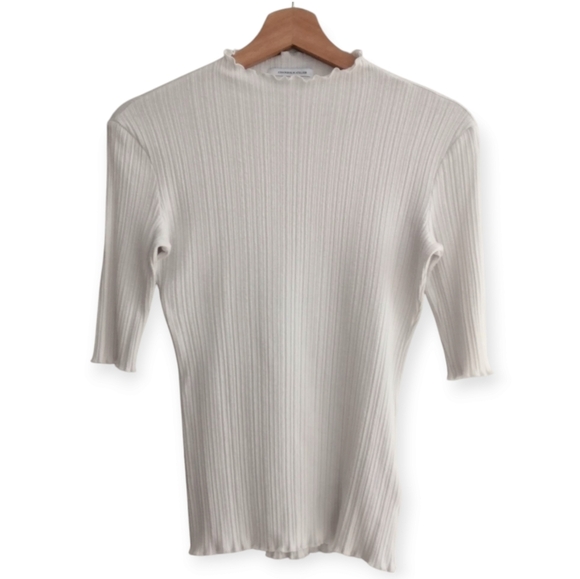 & Other Stories White Ribbed Top Elbow Sleeves Y2K Lettuce Hem 2 - Picture 16 of 16